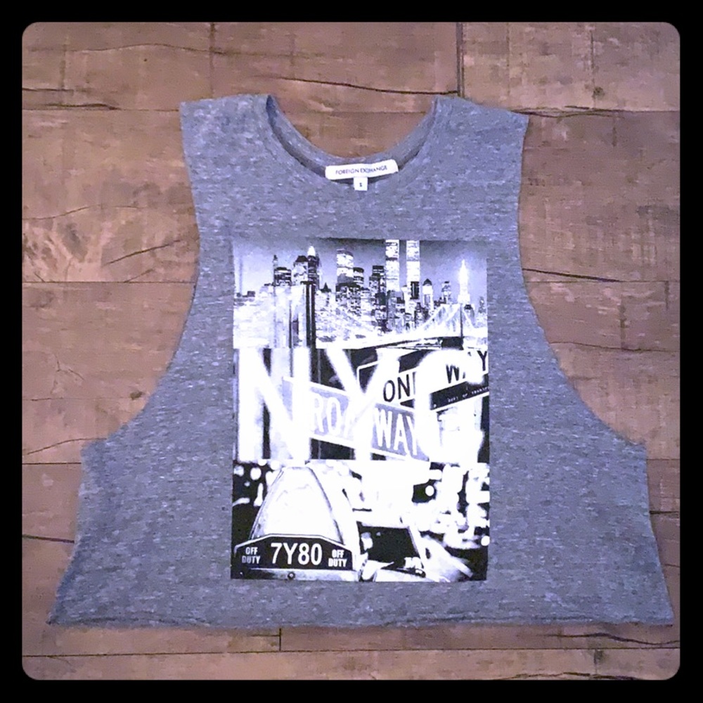 Foreign Exchange Grey NYC Cropped Muscle Tank